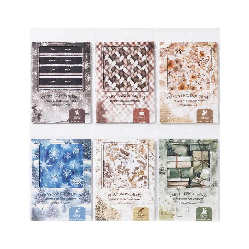 Roaming Autumn & Winter Series: 30 Sheets of Winter-Themed White Kraft Paper for Collage