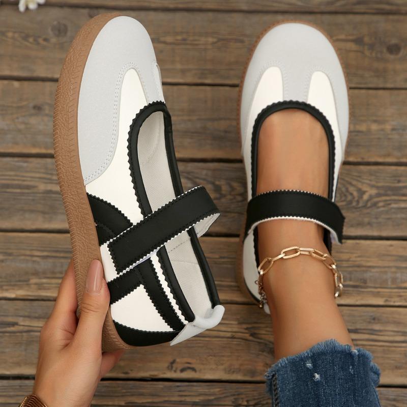 Women's Flat Shallow-Mouth Ballet-Style Casual Shoes With Velcro Strap, Training Style Comfortable Footwear, Available In Large Sizes.