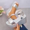 Ankle Strap Chunky Platform Sandals for Women 2025 Summer Thick Bottom Wedge Sandals Woman Fashion Silver High Heel Sandalias