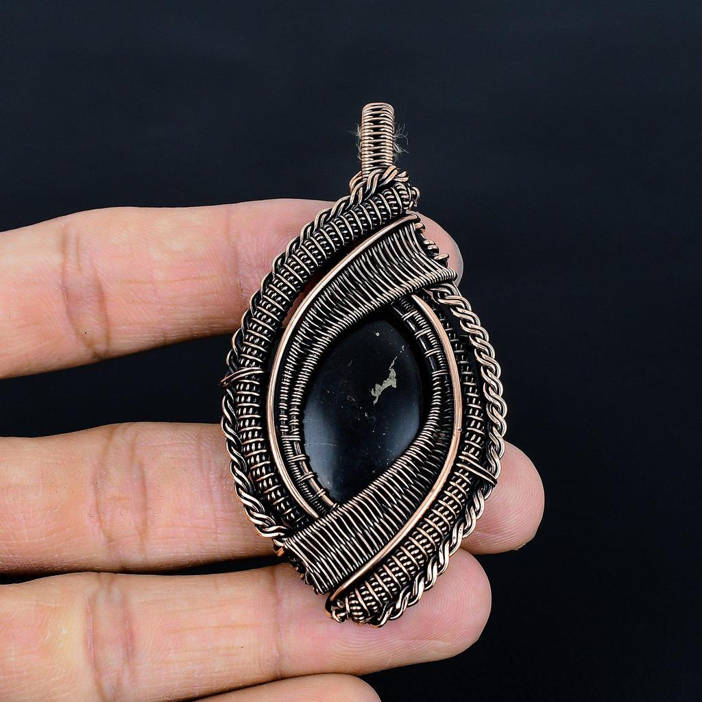 Shungite Pendant, Handmade Gemstone 999 Copper Wire Wrap Pendant Antique Jewelry, For Gift Copper Jewelry