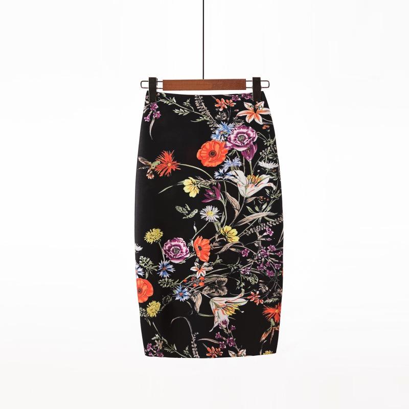 Printed Elegant Temperament Skirt Ladies Fashion Floral Bag Hip Skirt Sexy Summer Cool Retro Style
