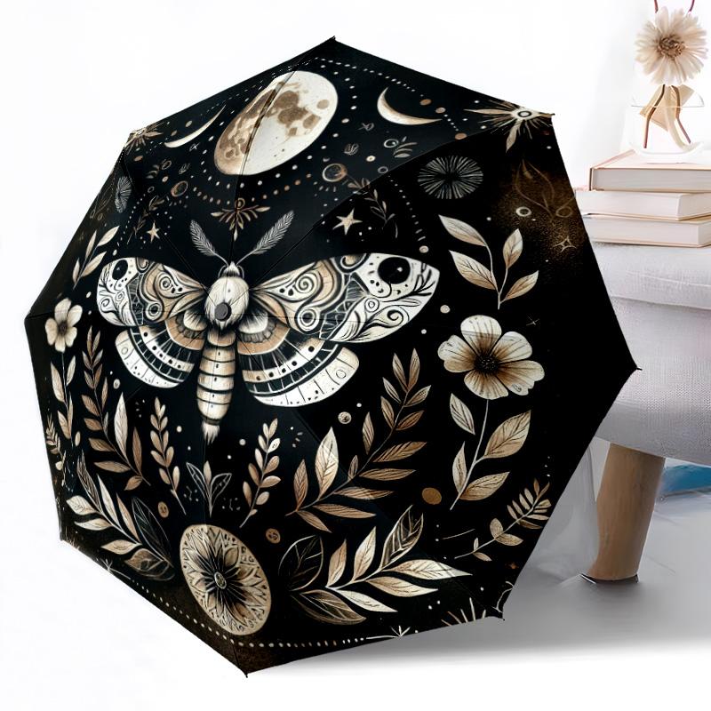

Gothic Butterfly Moon Compact Travel Automatic Umbrella Sturdy 8-Rib Shaft Foldable Carry Umbrella Fashionable Accessory Perfect Gift for Women Men