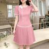 Women Casual Round Neck Summer Short Sleeve Pleated Dress