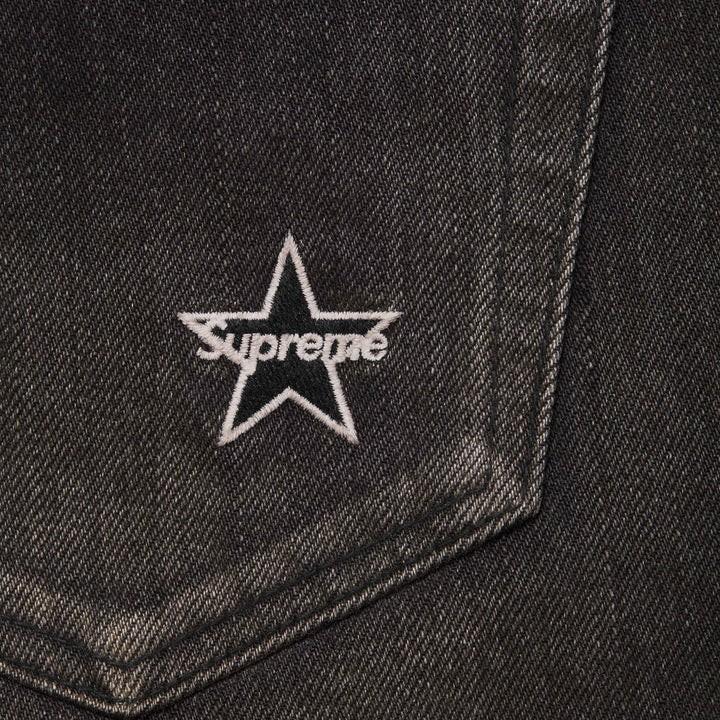 Supreme Distressed Loose Fit Selvedge Jean Washed Black
