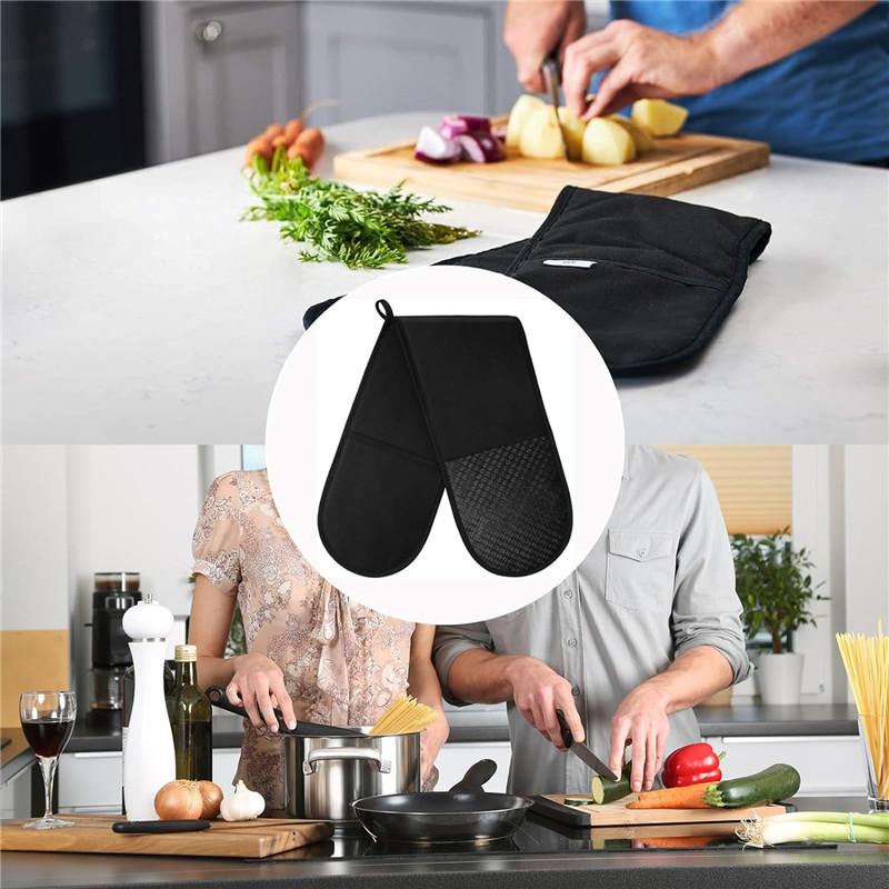 Guantes negros para horno, guantes dobles resistentes al calor, manoplas para horno, accesorios de cocina, soporte para olla caliente lavable