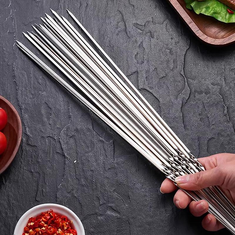 10 Stücke Silber Edelstahl Grillspieß Wiederverwendbare Grill Sticks Bbq Gabel Bbq Utensil Küche Outdoor Camping Werkzeug