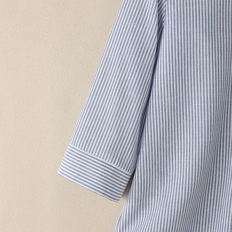 ZANZEA Damen Umlegekragen Locker Lässig 3/4 Ärmel Gestreifte Bluse