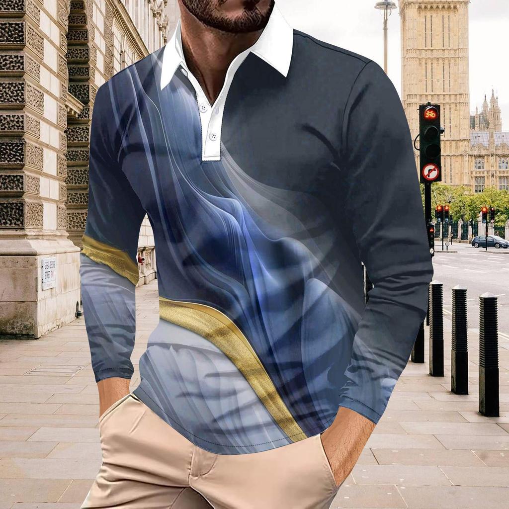Colour Block Long Sleeve Button Down Top Sport Fitness Quick Dry Breathable Men's Polo Shirt