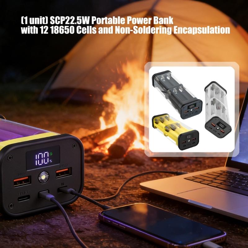 Solderless Powerbanks Kit for 12x18650 Batteries Easy Assembly with Plastic Case and Safety Protections Mechanism