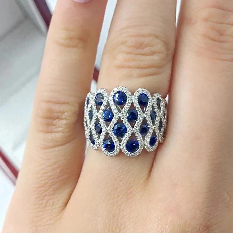 Huitan Unique Design Women Rings for Wedding Party Engagement Trendy Elegant Accessories Inlaid Shining Blue/White CZ Jewelry