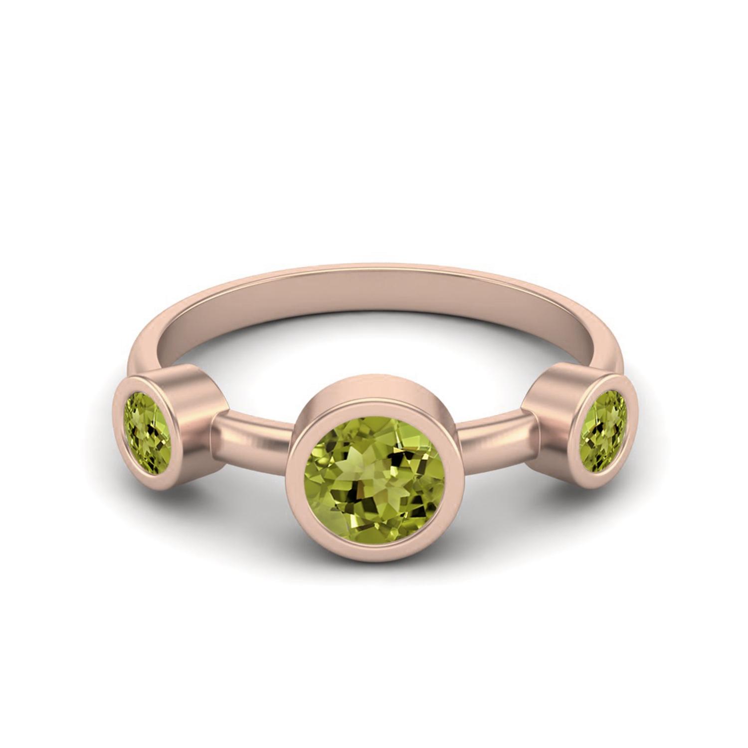 4mm Round Peridot 925 Sterling Silver Rose Vermeil Three Stone Women Promise Ring 9