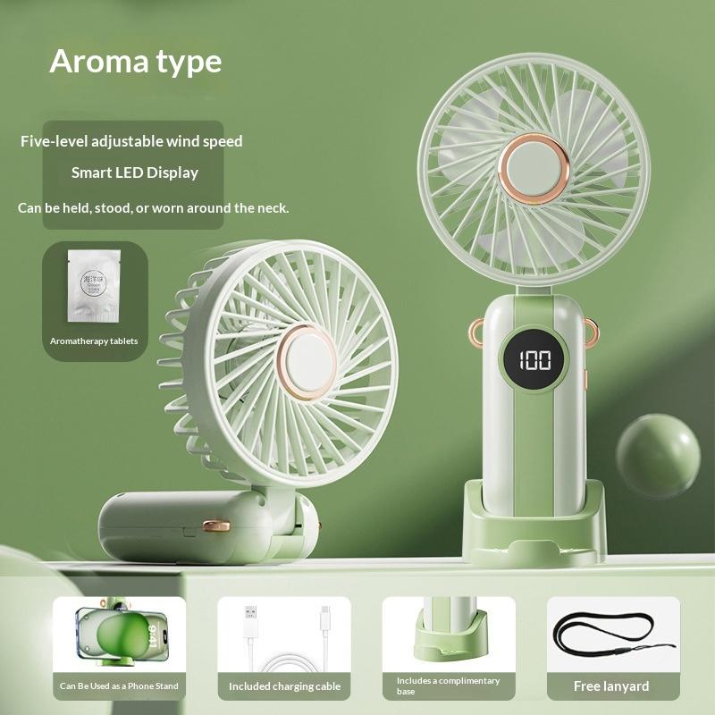 Portable Handheld Mini Fan Foldable Neck Hanging Fans 5 Speed Usb Rechargeable Fan With Phone Stand And Display Screen