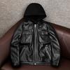 New Heavyweight Biker Jacket Detachable Hood Genuine Leather Coat Men Winter Warm Hooded Jacket