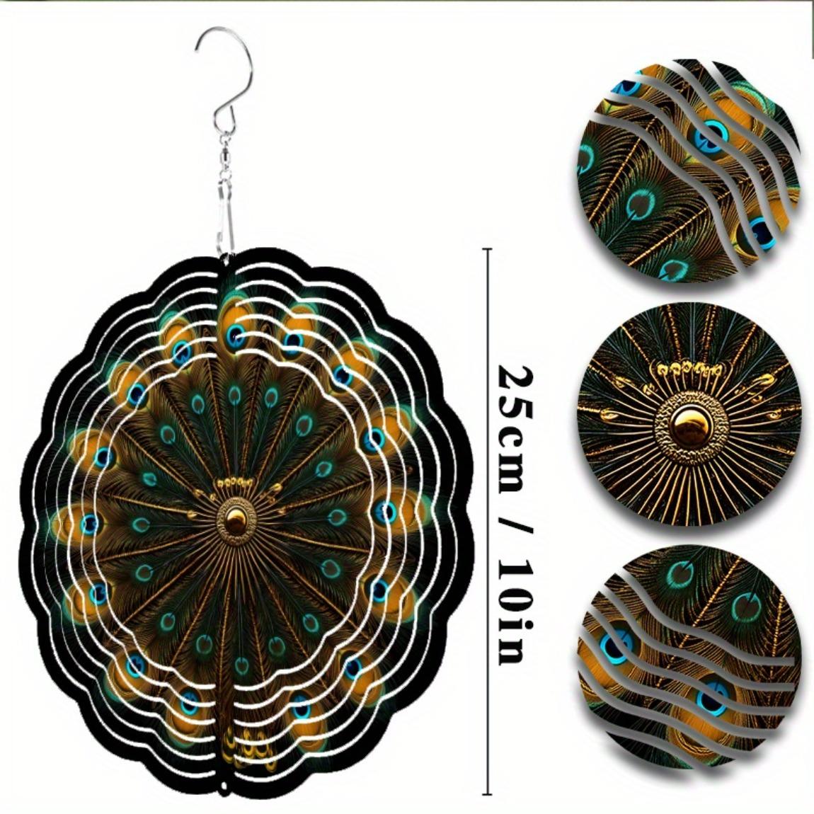 

10-дюймовый павлин ветряной спиннер уличный декор для сада с 360-градусным подвесным крючком яркий металлический дизайн павлиньего пера для балкона двора патио 01A