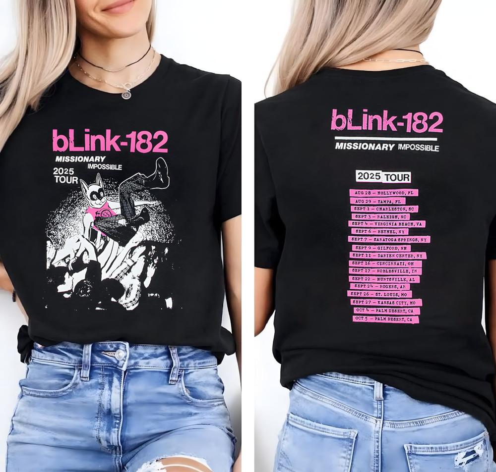 Футболка Blink-182 Missionary Impossible Tour 2025, 2-сторонняя, Подарок для фанатов рока, Унисекс XXL