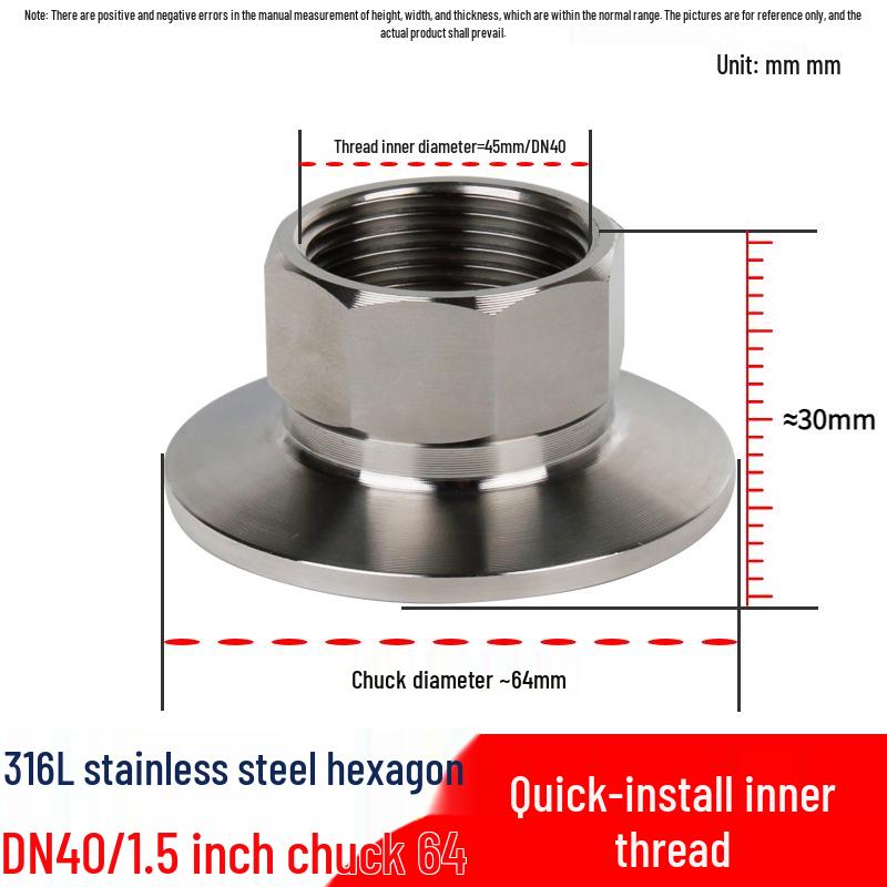 Quick-Fit Innengewinde 304/316L Edelstahl Sechskantverbinder, Sanitär Quick-Clamp Stutzen, Innengewinde Hülse
