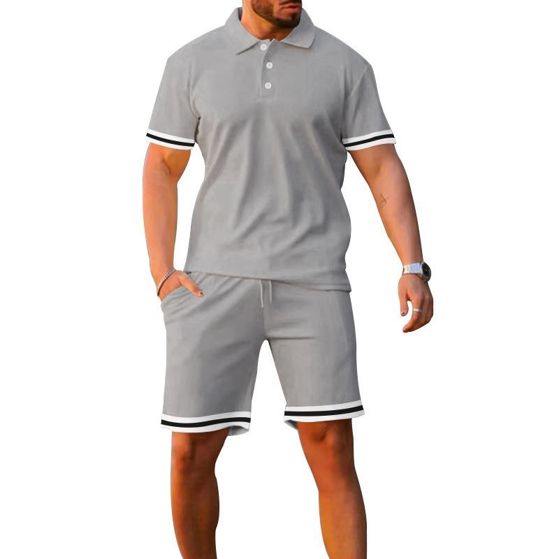 Men's Fashion Short Sleeve Suit Polo Shirt Shorts Sports Leisure Two-piece Trendy Conjuntos Hombre