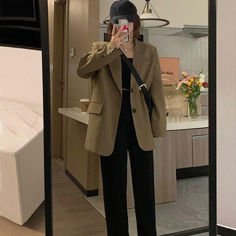 

Женский шикарный черный блейзер весна-осень повседневный свободного кроя приталенный корейский стиль маленький размер модная куртка XL кофейный