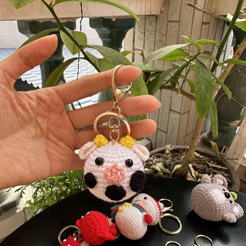 Handmade wool crocheted cartoon sunny day doll dog pig sheep chicken fox rabbit animal diy doll head key chain bag decoration