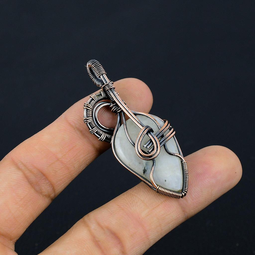 Moonstone 999 Copper Wire Wrapped Pendant, Handmade Gemstone Pendant, Gift For Mom Antique Jewelry