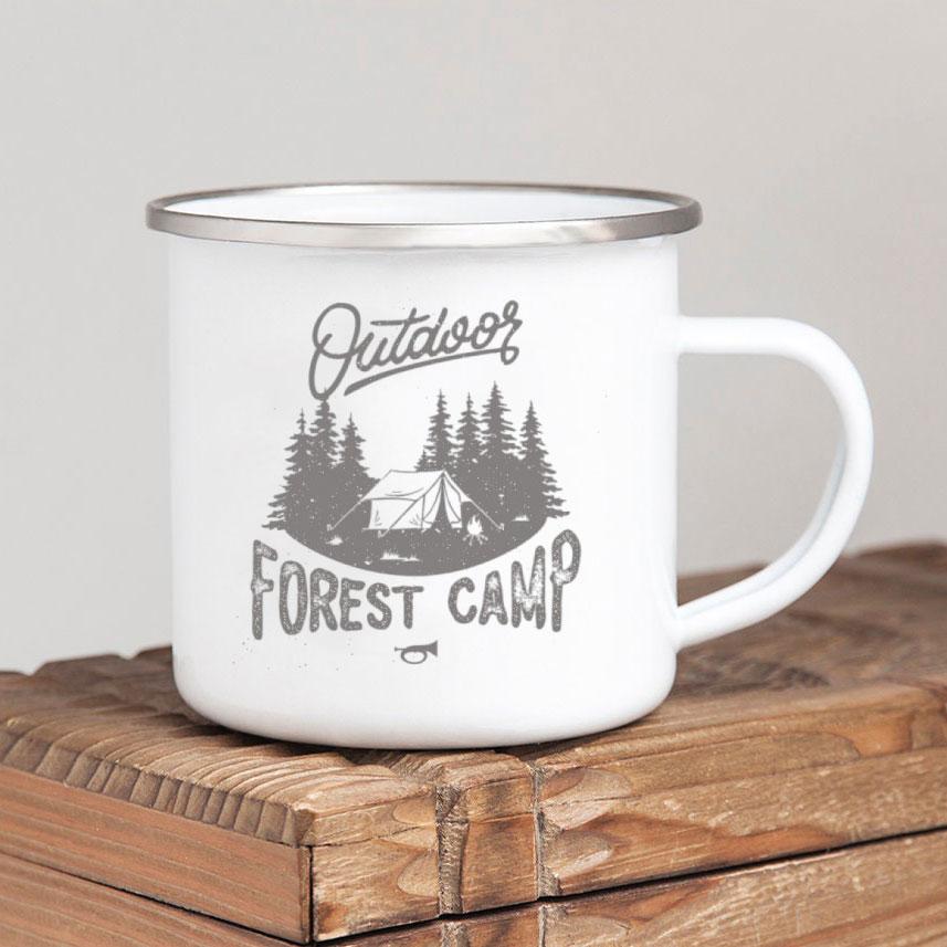 Caneca de café esmaltada Forest Camp Adventure Together Camping Cup Ideia de presente para campista Canecas de fogueira ao ar livre Festival ao ar livre Viagem