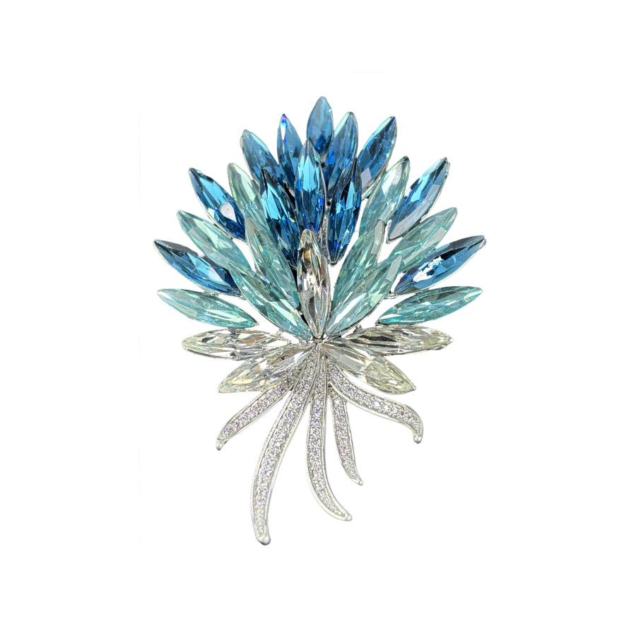 Blå Gradient Blombrosch för Damer Glittrande Kristall Strass Broschnål Elegant Dam Slagstift Smycke Gåva