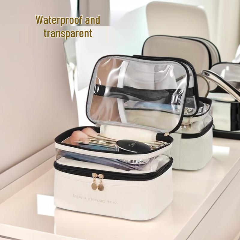 PVC Transparent Minimalist Toiletry Bag - Waterproof, Wet/Dry Separation, Large Capacity