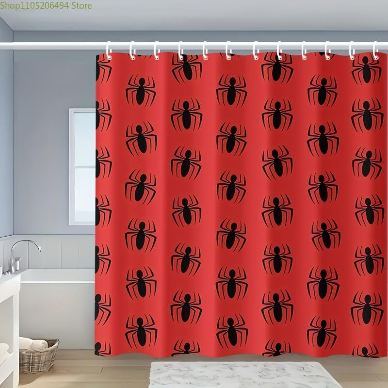 

MARVEL Spider-Man Shower Curtain with Hooks - Red & Black Web Cartoon Print, Durable Polyester Fabric, Machine Washable Bathro 90x180cm