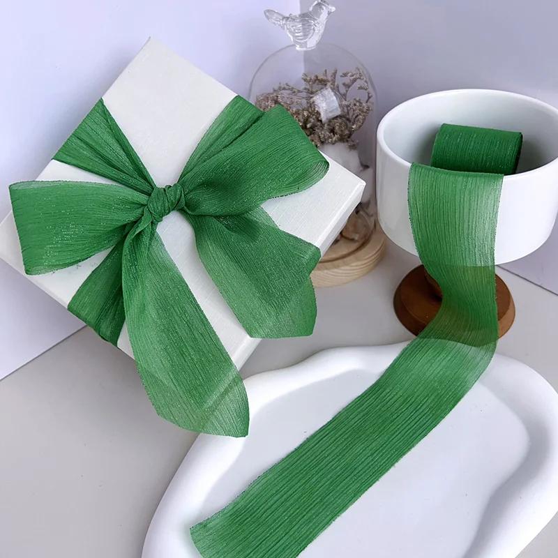 Silver Sparkling Yarn Ribbon Chiffon Wedding Wrinkle Mesh Accessories Bright Silk Wrinkle Gift Box Flower Bundle Packaging