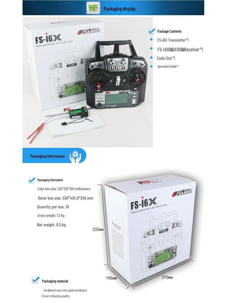 FLYSKY Futaba I6X Remote Control with X6B, IA6B, and IA10B Receiver - Supports 6 To 18 Channels