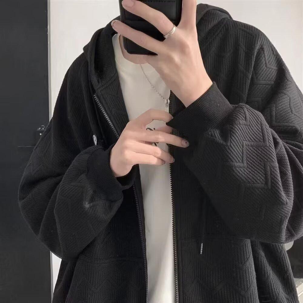 

Cardigan hooded sweater men s autumn Japanese high street trendy brand loose original style student gray sports and leisure jacket 5XL чорний