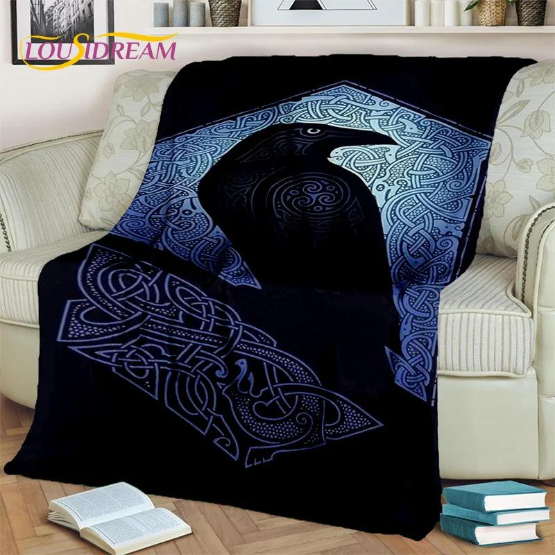 Wikinger-Decke mit nordischer Mythologie, Fenrir-Krähe, Flanell-Überwurf, Decke für Zuhause, Schlafzimmer, Bett, Sofa, Picknick, Büro, Wandern, Freizeit, Nickerchen, Geschenk