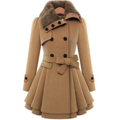 Women's Jacket Windbreaker Warm Plush Thick Clothes Double Breasted Belt Autumn and Winter Slim Lapel Coat