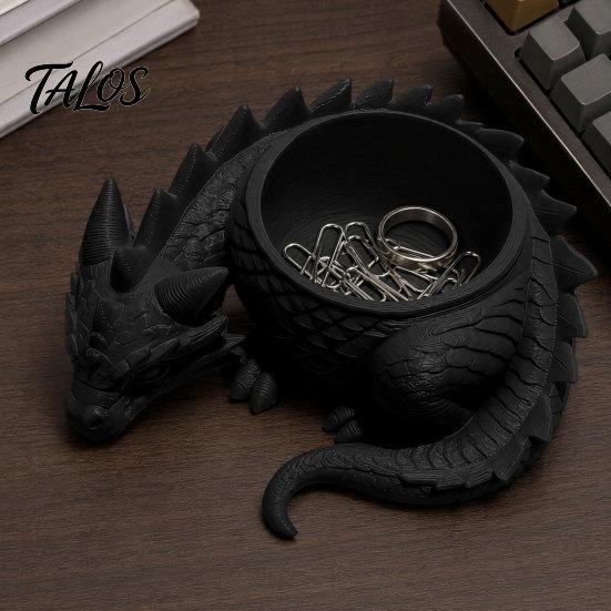Talos 3D Printed Lying Dragon Flowerpot for Small Green Plants, Decorative Succulents Pot Ornament, Dark Style Figurine Home Office Desktop