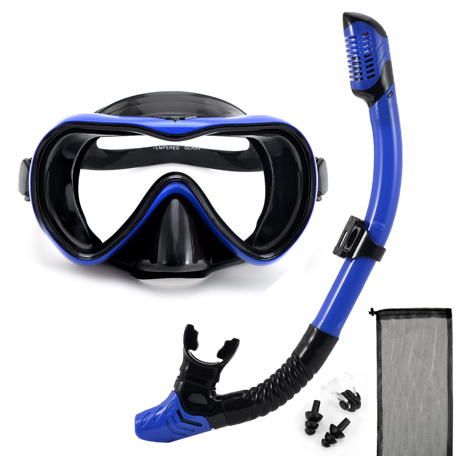 

OMATA Маска для снорклинга Набор для снорклинга Сухая трубка для снорклинга Набор для снорклинга Набор Очки для дайвинга Дыхательная трубка Трубка Водонепроницаемое Закаленное стекло Ударопрочный синий