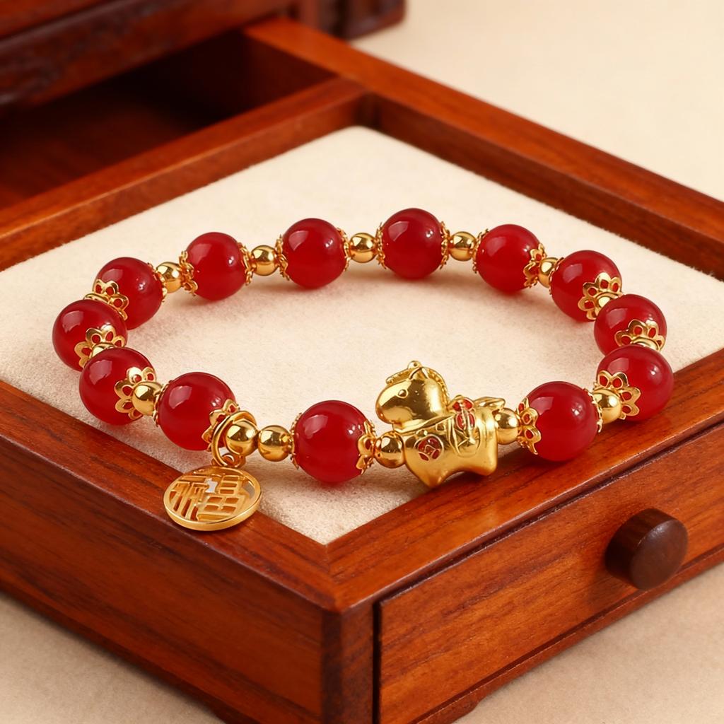 2026 Chinese Year of the Horse Lucky Bracelet for Women Fashion Crystal Beaded Zodiac Bracelets New Year Blessing Jewelry Gifts