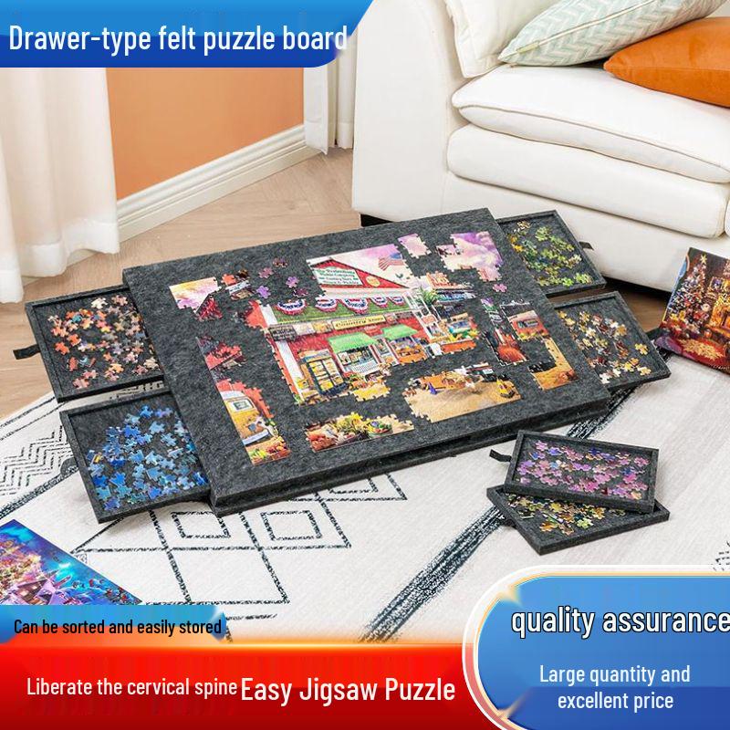 

Foldable Puzzle Mat with Drawer Storage - Portable Felt Puzzle Board for Kids