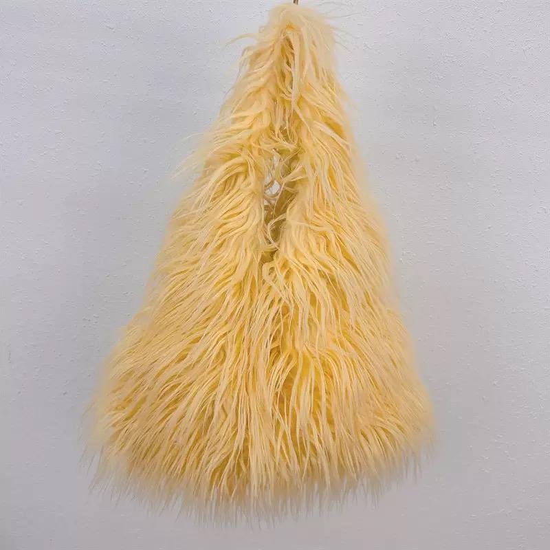 2025 NEW Wool Women's Plush Shoulder Bags Y2k Hot Girls Faux Fur Drawstring Bucket Bag Fashion Female Furry Purse Tote Handbags