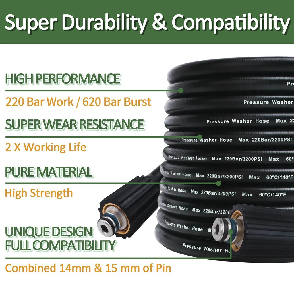 10m High Pressure Washer Hose Car Wash Water Cleaning Hose Extension Hose Cord Pipe for Lavor HAMMER Huter Kohler Sterwins