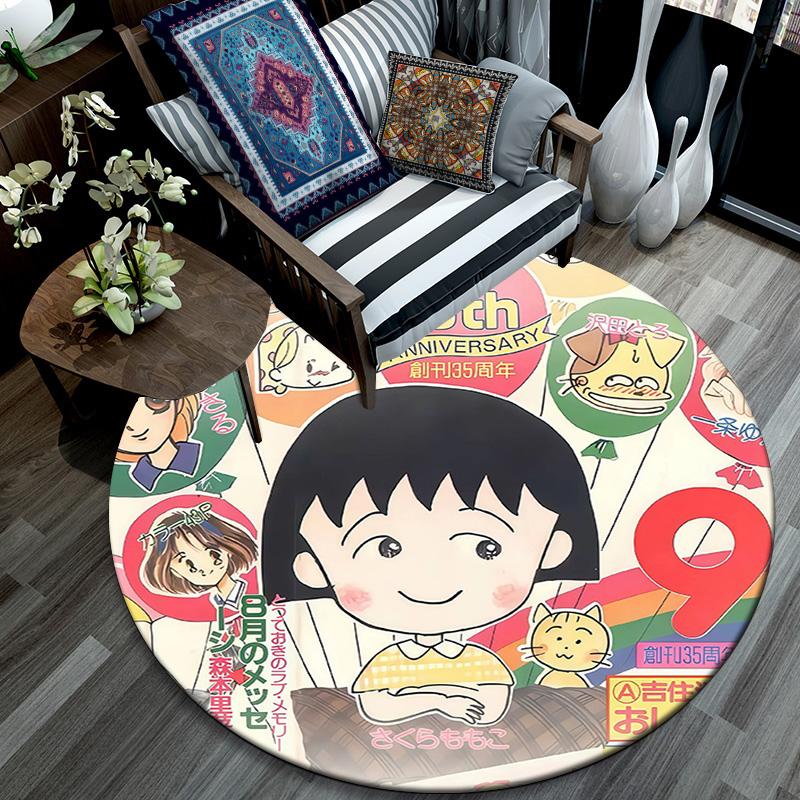 Chibi Maruko‑chan2 Round Area Rug,Carpet Rug for Living Room Bedroom Sofa Playroom Decor,Non-slip Floor Mat