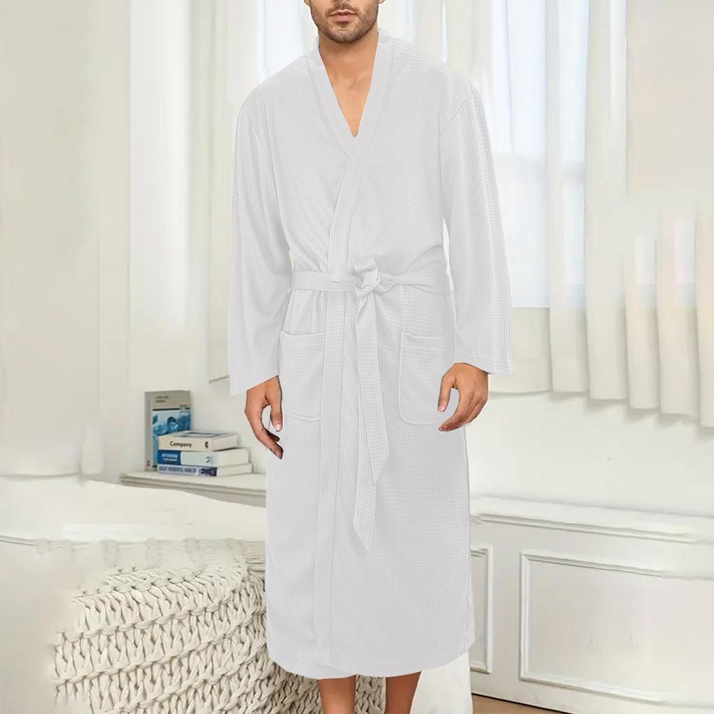 Men's  Weave Bathrobe,robe, Lightweight Nightgown, Long Loungewear, Hotel Leisure Bathrobe