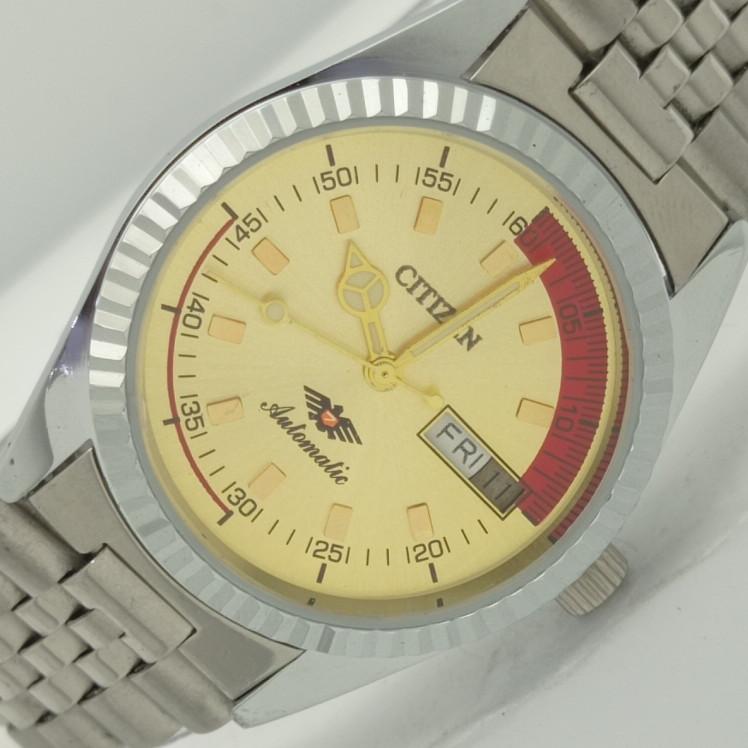 

ВОССТАНОВЛЕННЫЕ МУЖСКИЕ ЧАСЫ CITIZEN AUTOMATIC 8200 JAPAN С ЗОЛОТЫМ ЦИФЕРБЛАТОМ 09-a413261-2 Sku009-a413261