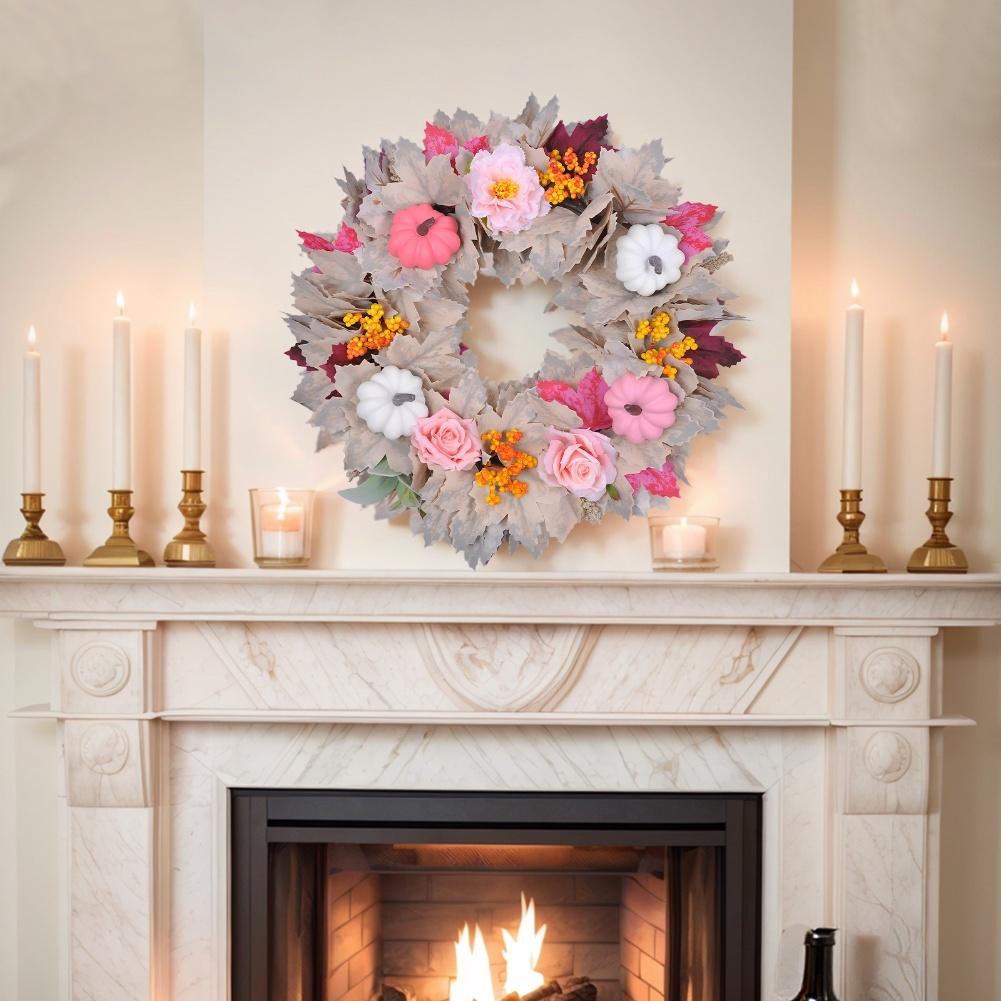 1PCS  Fall Wreath With Pumpkins & Silk Flowers Fall Wreath 17.72 Inch Fall Wreath With Pumpkins & Silk Flowers For Autumn Decor