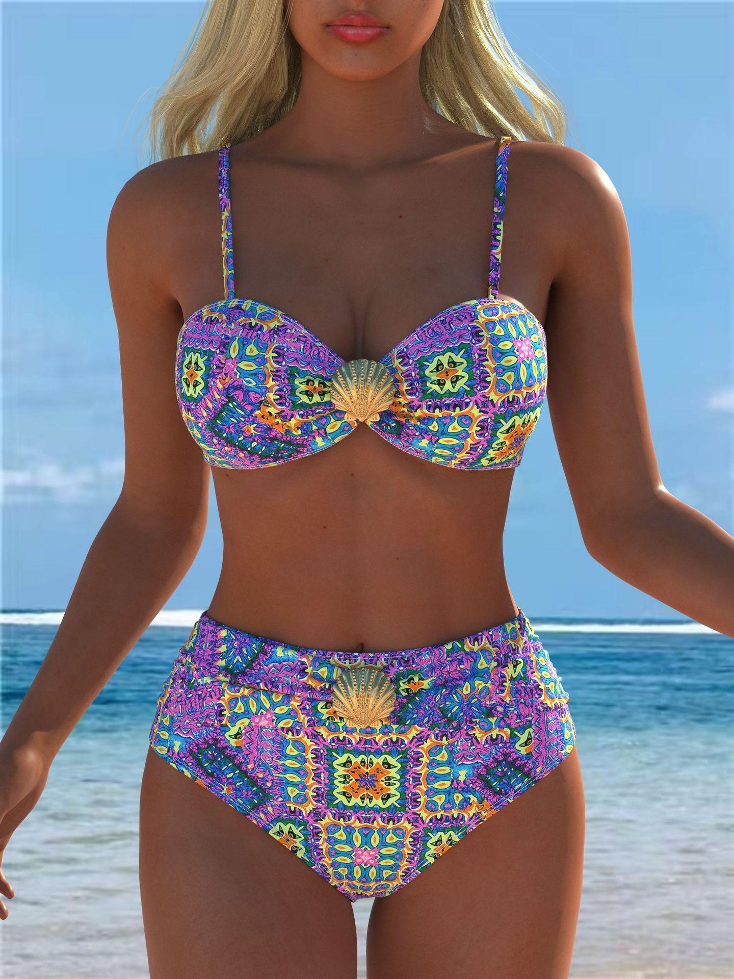 New European and American style leopard print bikini women s split swimsuit sexy suspender high waist beach vacation swimming S