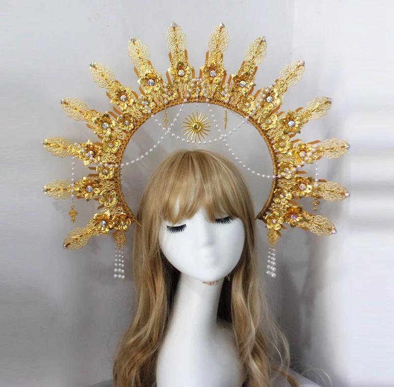 Diadema KC Halo Lolita Gotica Fatto a Mano Fascia Corona Dea del Sole Retrò Accessori per Capelli
