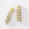 Pinkdudu Fashion Purple Rhinestone Leaf Tassel Drop Earrings Romantic Luxury Plant Dangle Earring for Women Jewelry PD1231