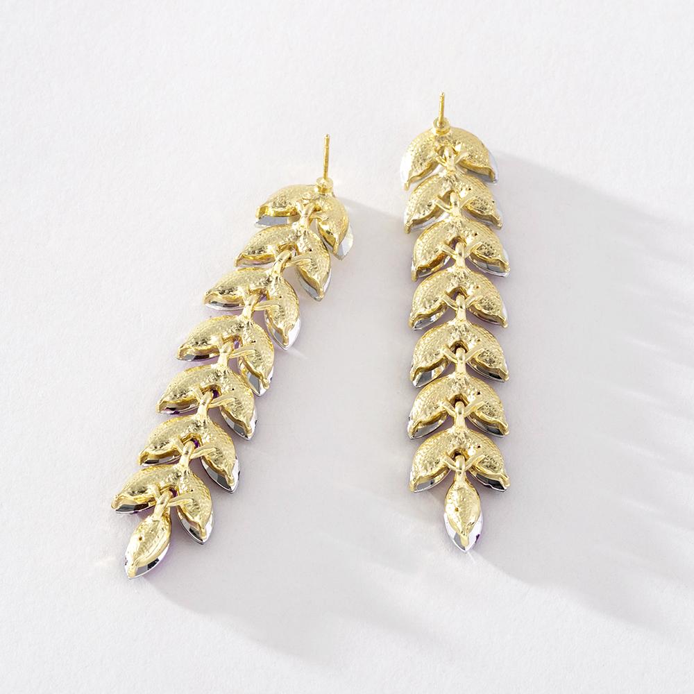 Pinkdudu Fashion Purple Rhinestone Leaf Tassel Drop Earrings Romantic Luxury Plant Dangle Earring for Women Jewelry PD1231