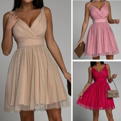 Lady Petticoats Plus Size Banquet Dress Mesh Sleeveless Shiny Big Hem Deep V Neck Summer Dress Stage Show Clothing