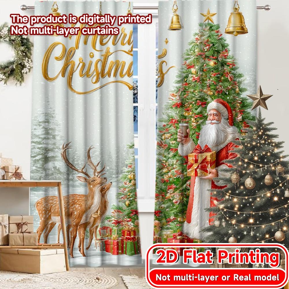 

Minimalist Flat Printing Curtains Without Rod Christmas Celebration Scene Ramadan Festival Polyester Easy Set Of 2 Made W100*H70(CM)-Grommet top&1PCS