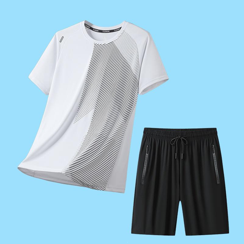 Men's Quick-Drying Ice Silk Sports Set: Short Sleeve T-shirt and Shorts